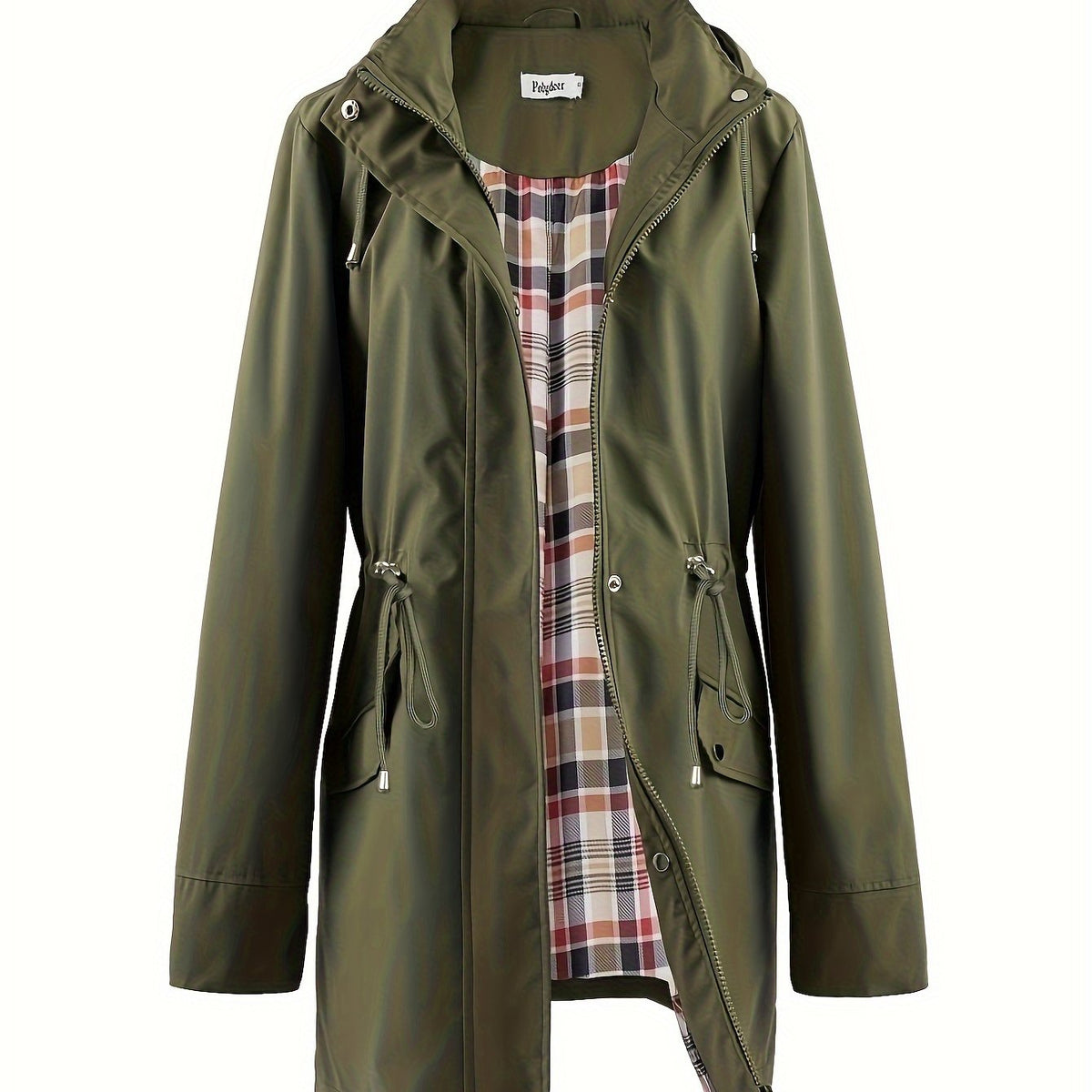 Women's Hooded Anorak Parka with Drawstring Waist and Zip Front