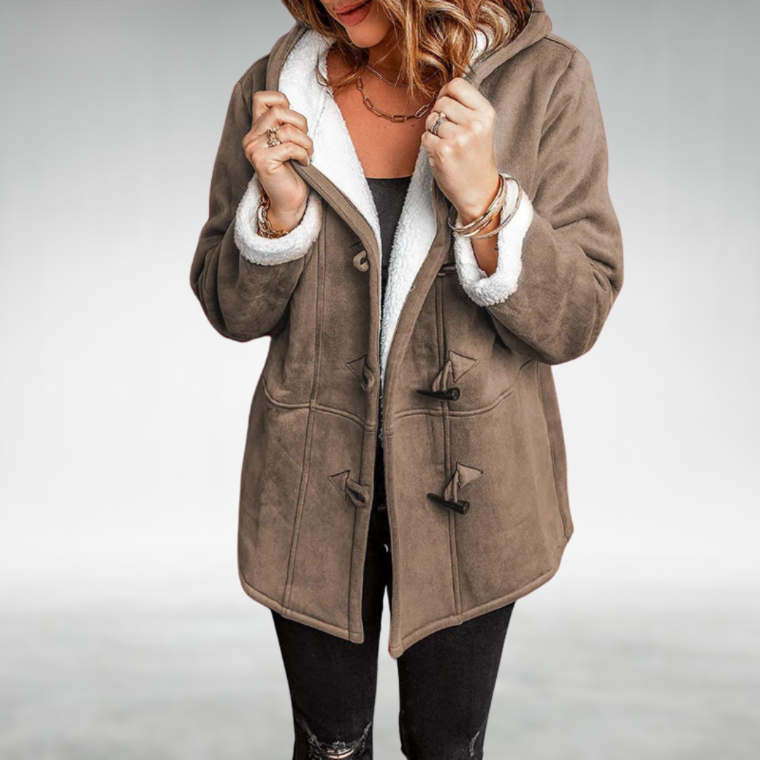 Women's Hooded Duffle Winter Coat with Fleece Lining and Toggles