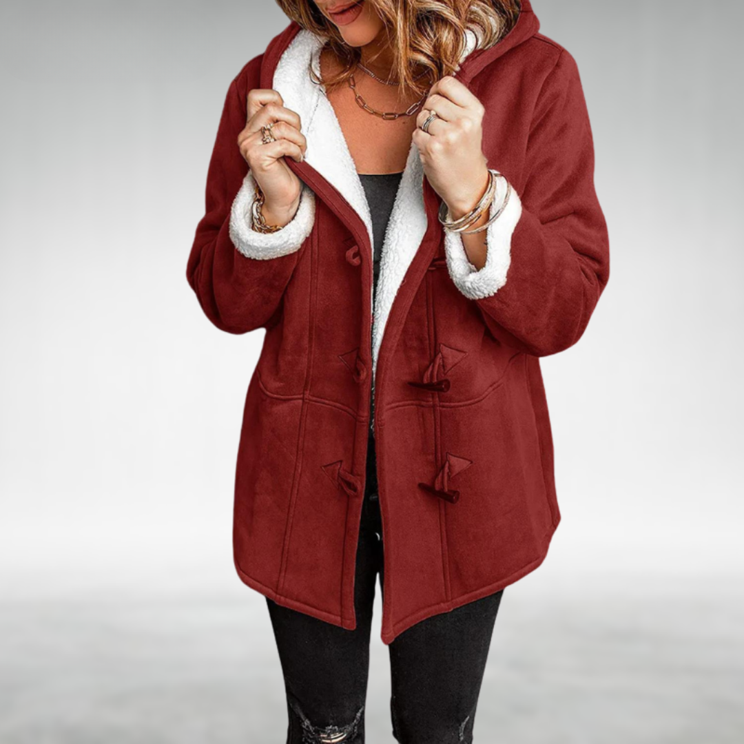 Women's Hooded Duffle Winter Coat with Fleece Lining and Toggles
