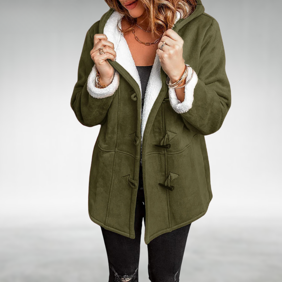 Women's Hooded Duffle Winter Coat with Fleece Lining and Toggles