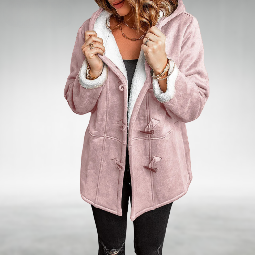 Women's Hooded Duffle Winter Coat with Fleece Lining and Toggles