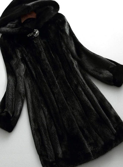 Women's Hooded Faux Fur Long Winter Coat