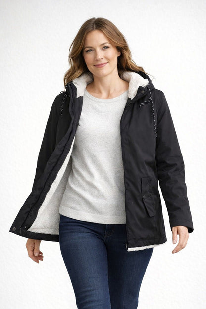 Women's Hooded Fleece Jacket with Sherpa Lining and Zip Front