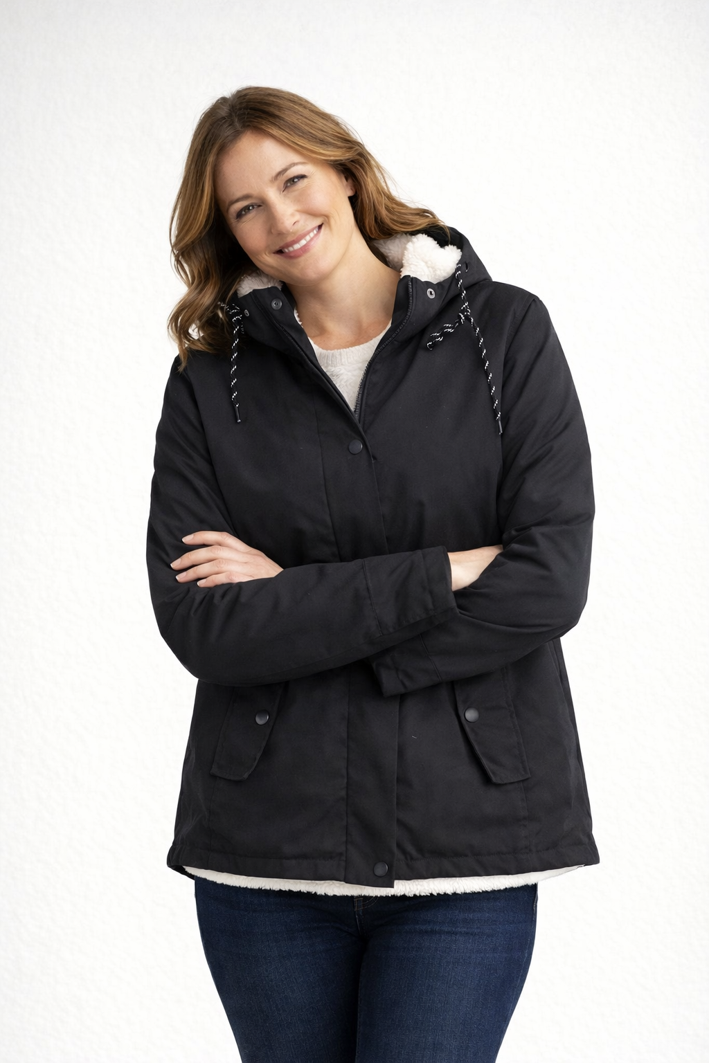 Women's Hooded Fleece Jacket with Sherpa Lining and Zip Front