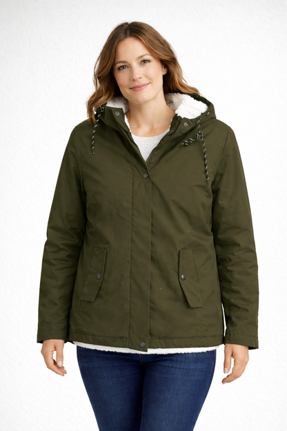 Women's Hooded Fleece Jacket with Sherpa Lining and Zip Front