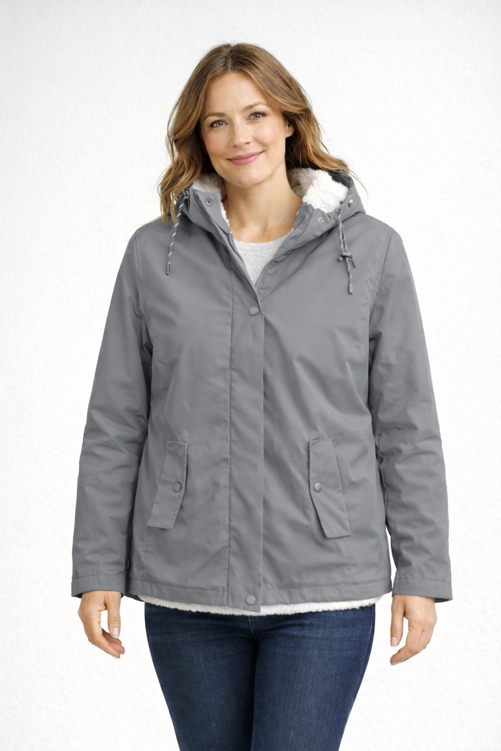 Women's Hooded Fleece Jacket with Sherpa Lining and Zip Front