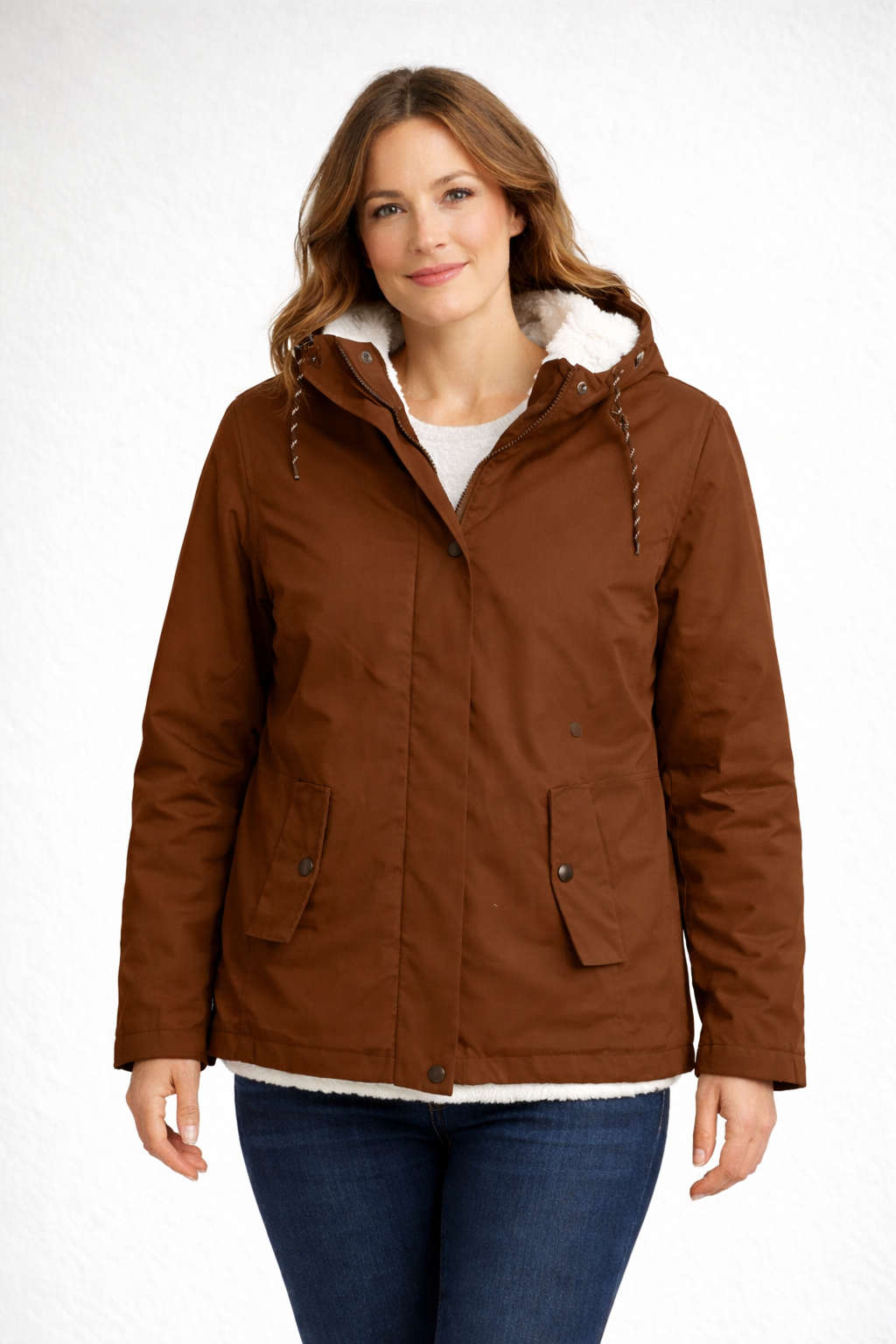 Women's Hooded Fleece Jacket with Sherpa Lining and Zip Front