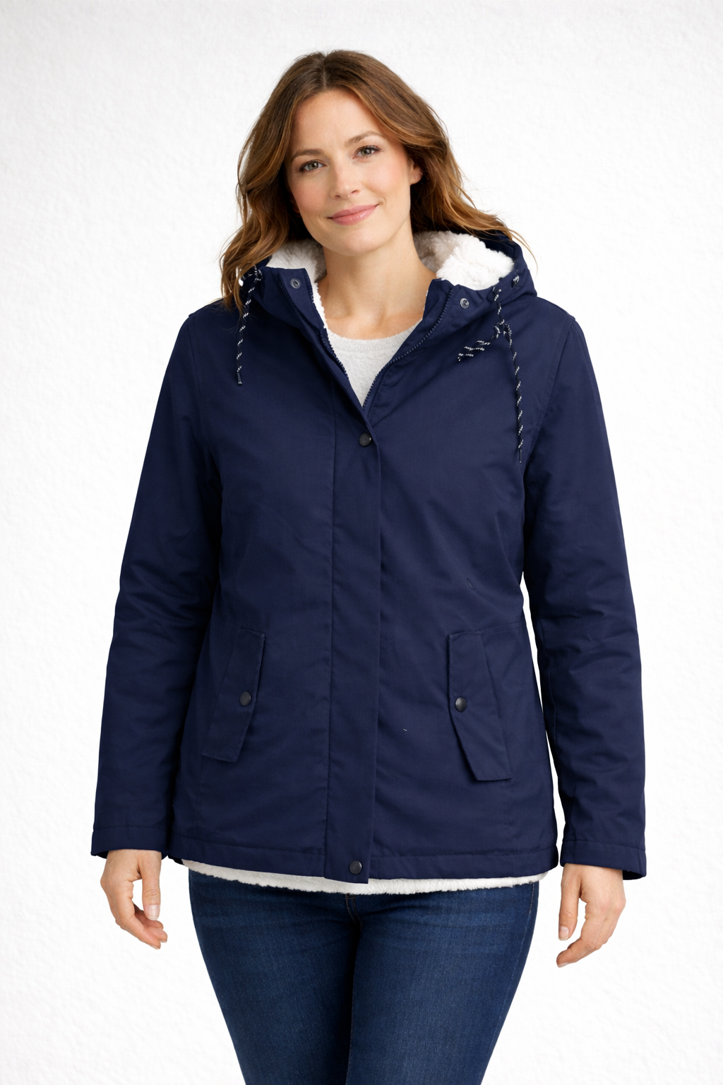 Women's Hooded Fleece Jacket with Sherpa Lining and Zip Front