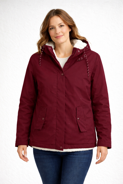 Women's Hooded Fleece Jacket with Sherpa Lining and Zip Front