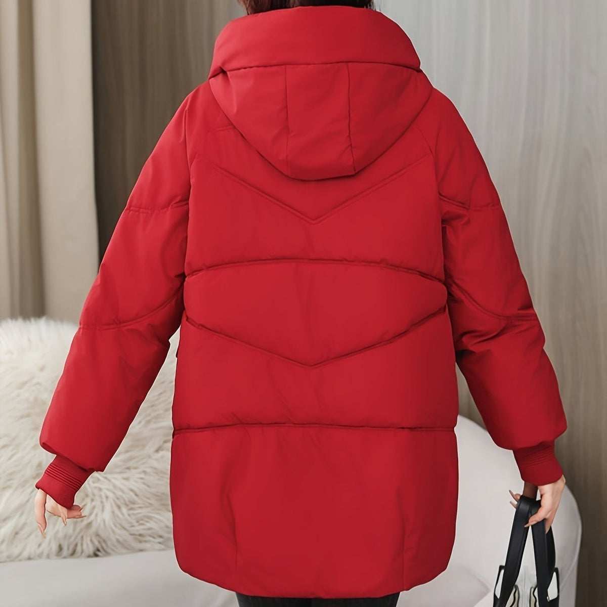 Women's Hooded Longline Puffer Coat with Utility Pockets