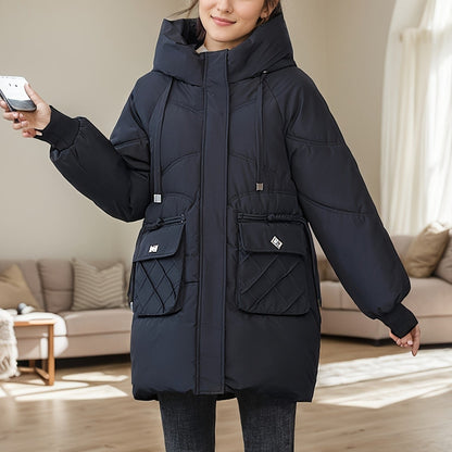 Women's Hooded Longline Puffer Coat with Utility Pockets