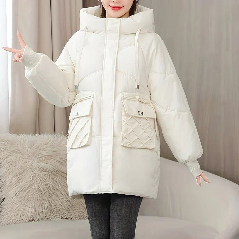 Women's Hooded Longline Puffer Coat with Utility Pockets