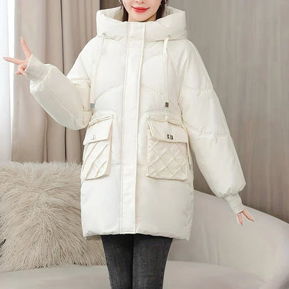 Women's Hooded Longline Puffer Coat with Utility Pockets