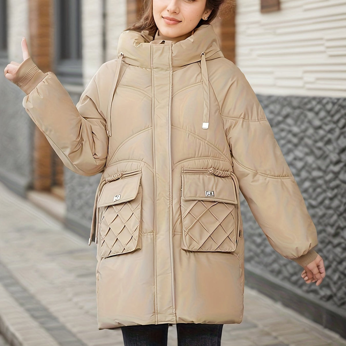 Women's Hooded Longline Puffer Coat with Utility Pockets