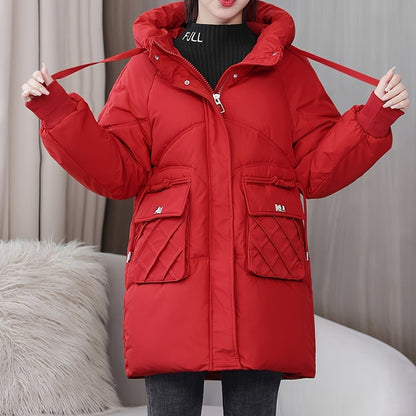 Women's Hooded Longline Puffer Coat with Utility Pockets