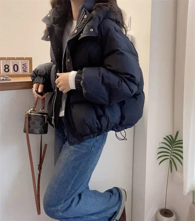Women's Hooded Puffer Jacket with High Neck