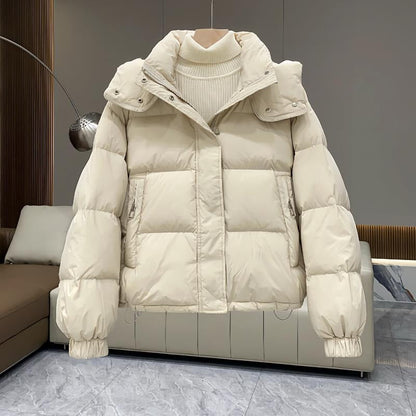 Women's Hooded Puffer Jacket With High Neck Collar