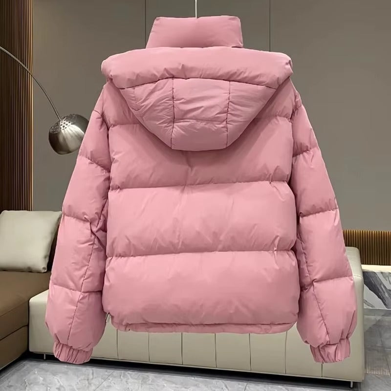Women's Hooded Puffer Jacket With High Neck Collar