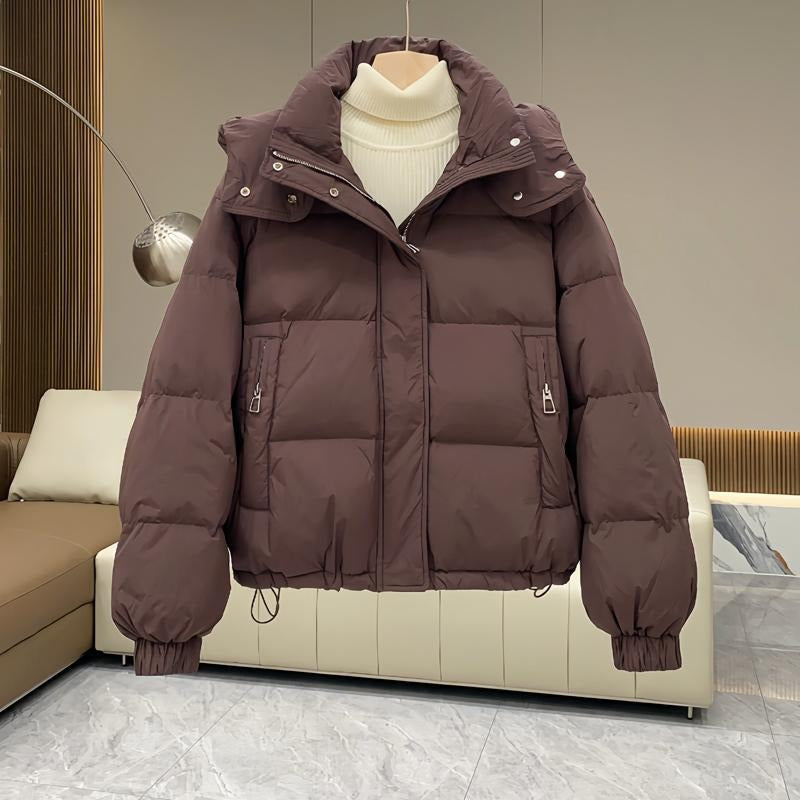 Women's Hooded Puffer Jacket With High Neck Collar
