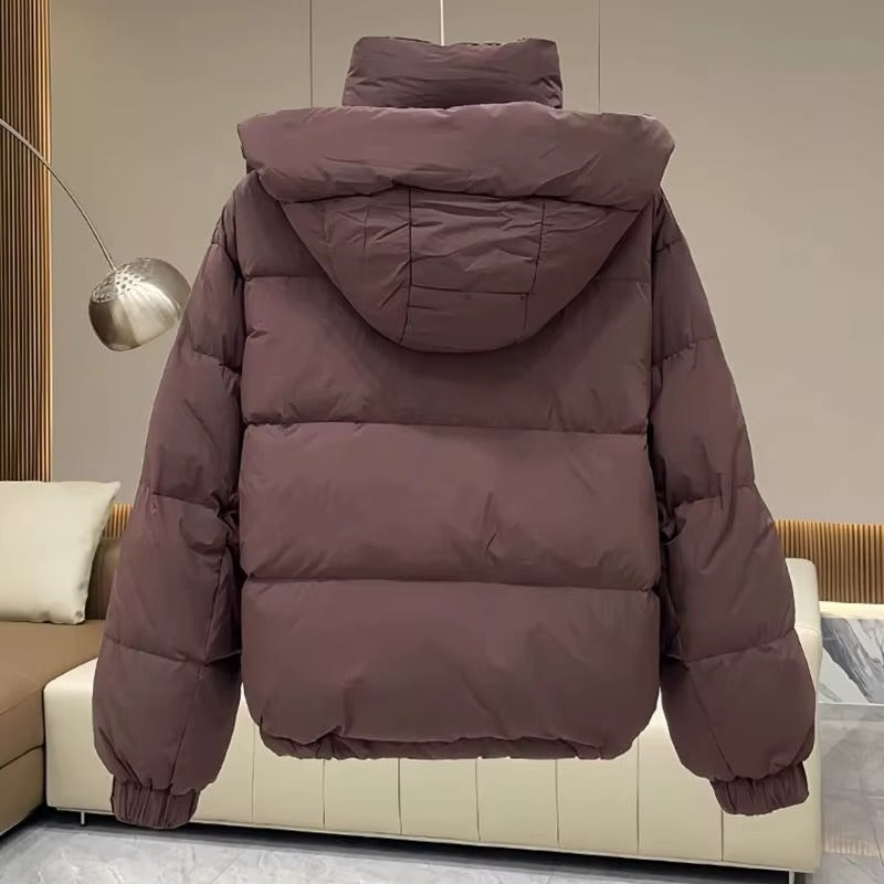 Women's Hooded Puffer Jacket With High Neck Collar