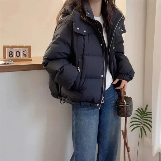 Women's Hooded Puffer Jacket With High Neck Collar