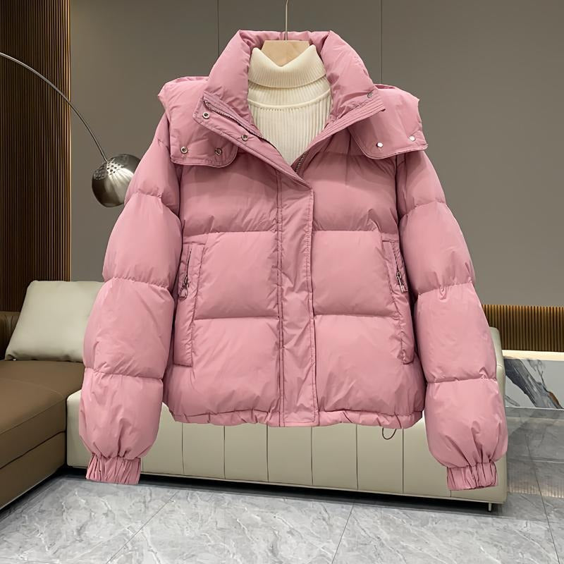 Women's Hooded Puffer Jacket with High Neck