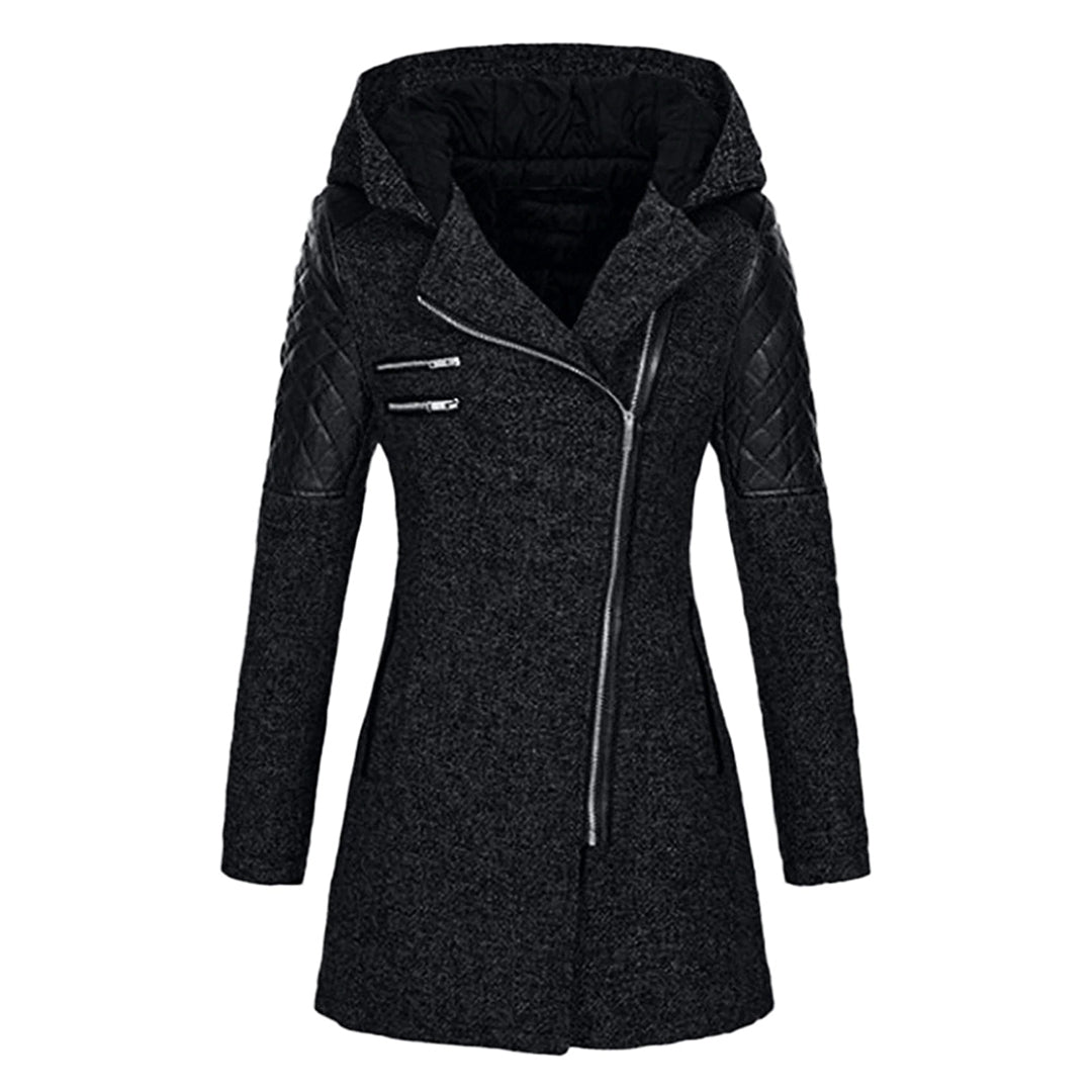 Women's Hooded Winter Coat with Asymmetric Zip