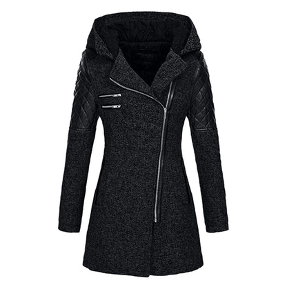 Women's Hooded Winter Coat with Asymmetric Zip