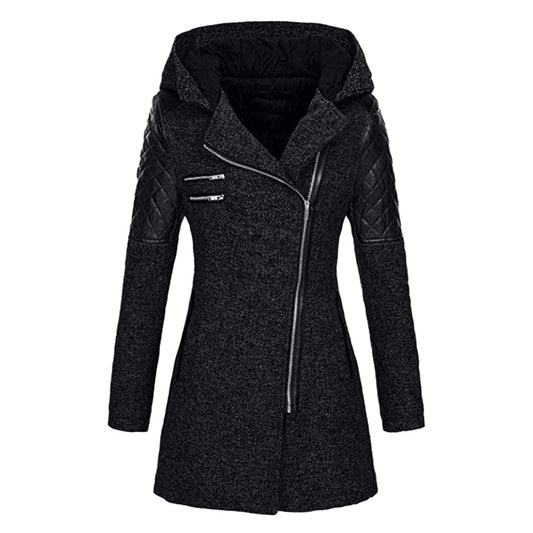 Women's Hooded Winter Coat with Asymmetric Zip