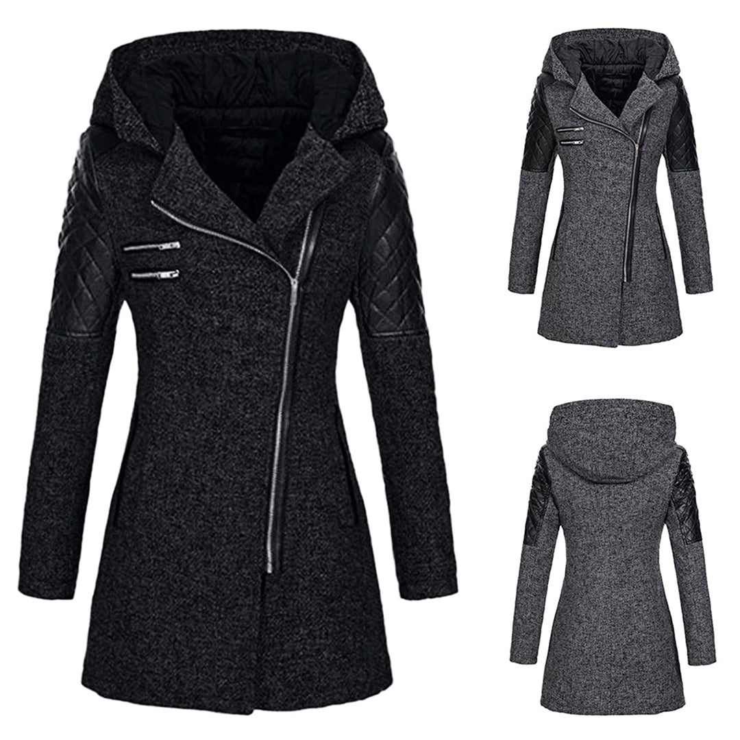 Women's Hooded Winter Coat with Asymmetric Zip