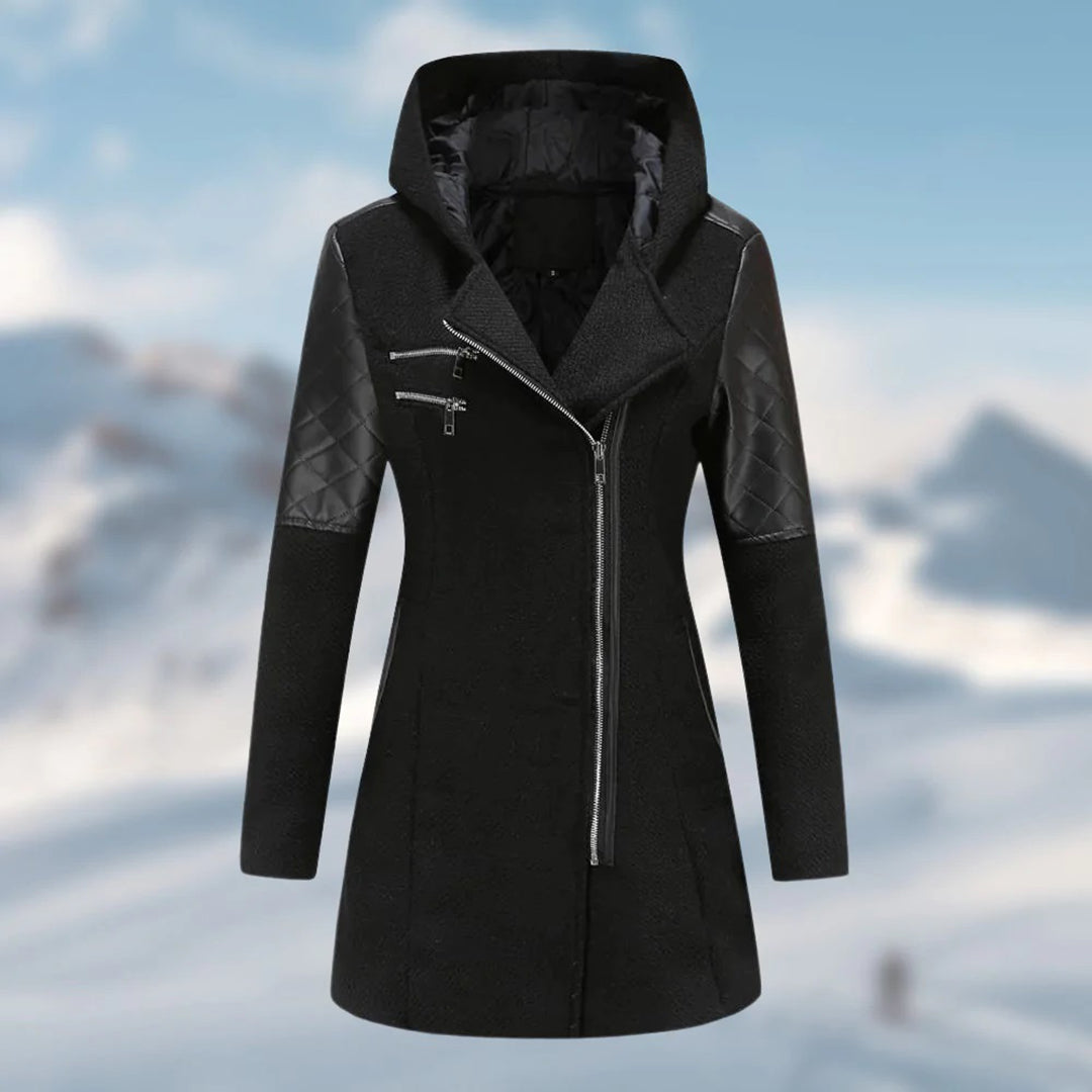 Women's Hooded Winter Coat with Asymmetric Zip