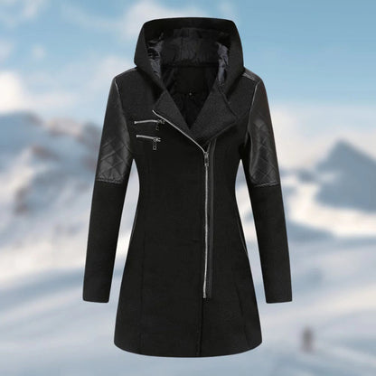 Women's Hooded Winter Coat with Asymmetric Zip