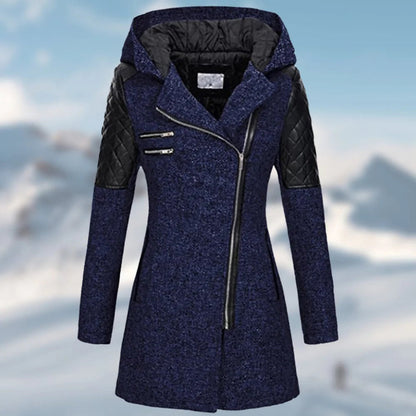 Women's Hooded Winter Coat with Asymmetric Zip