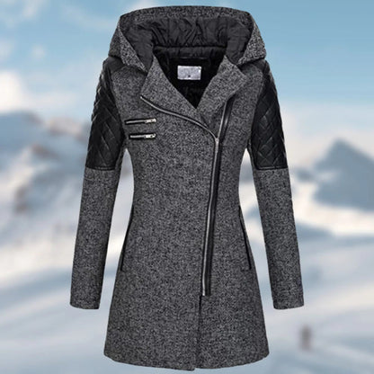 Women's Hooded Winter Coat with Asymmetric Zip