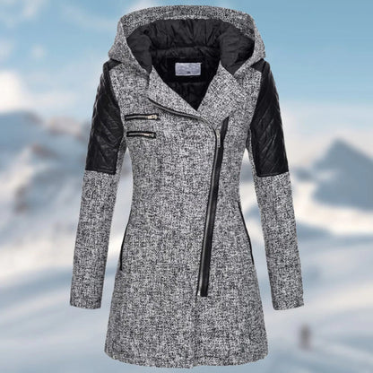 Women's Hooded Winter Coat with Asymmetric Zip