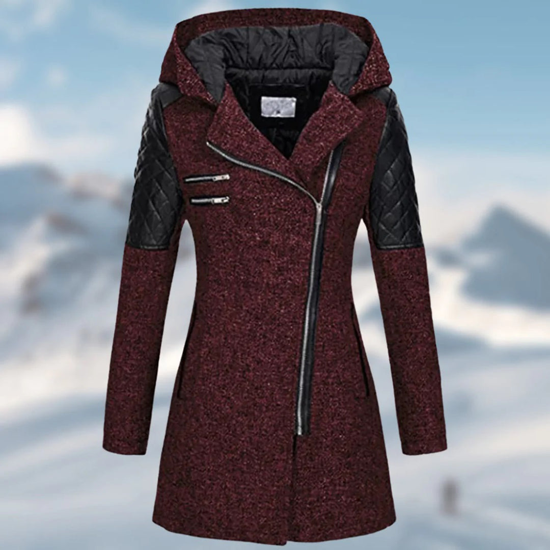 Women's Hooded Winter Coat with Asymmetric Zip