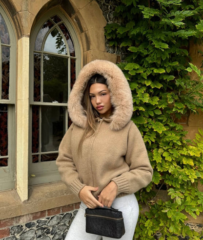 Women's Hooded Zip Up Cardigan With Plush Trim