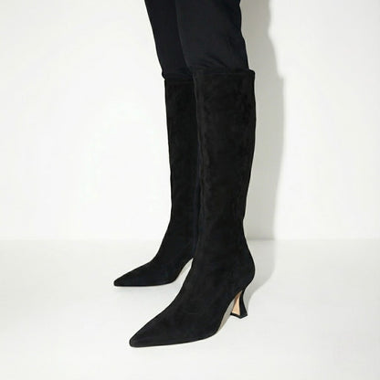 Women's Knee-High Heeled Boots Suede Look