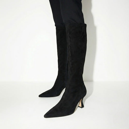 Women's Knee-High Heeled Boots Suede Look