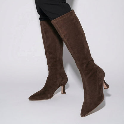 Women's Knee-High Heeled Boots Suede Look