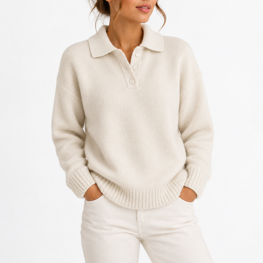 Women's Knit Polo Collar Jumper with Button Placket