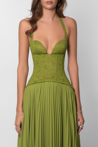 Women's Lace Corset Halter Maxi Dress