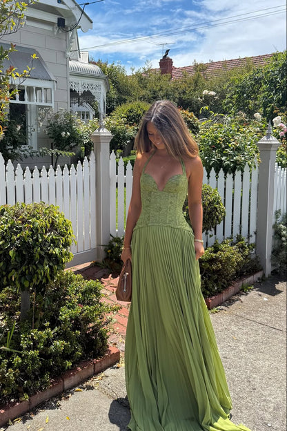 Women's Lace Corset Halter Maxi Dress
