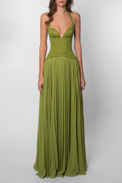Women's Lace Corset Halter Maxi Dress