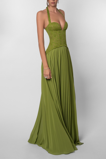 Women's Lace Corset Halter Maxi Dress
