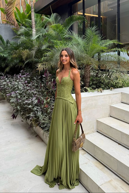Women's Lace Corset Halter Maxi Dress