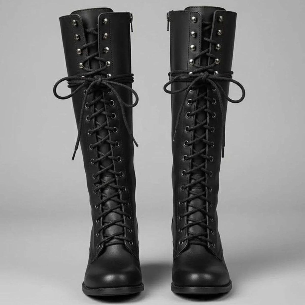 Women's Lace-Up Studded Knee-High Boots Block Heel