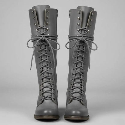 Women's Lace-Up Studded Knee-High Boots Block Heel