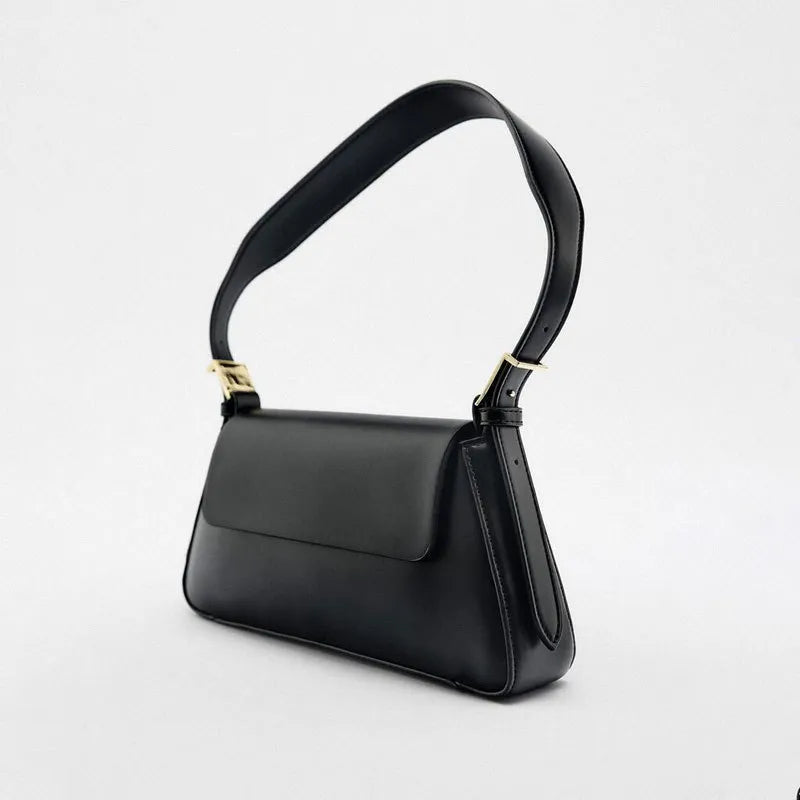 Women's Leather Baguette Shoulder Bag with Knotted Strap Detail