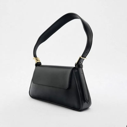 Women's Leather Baguette Shoulder Bag with Knotted Strap Detail